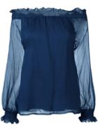 Off-the-shoulder Blouse - Women - Silk/polyester - M, Blue, Silk/polyester, P.a.r.o.s.h.