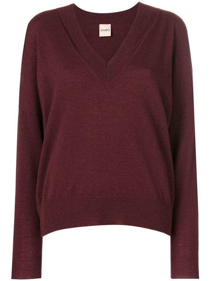 Nude V-neck Jumper - Red
