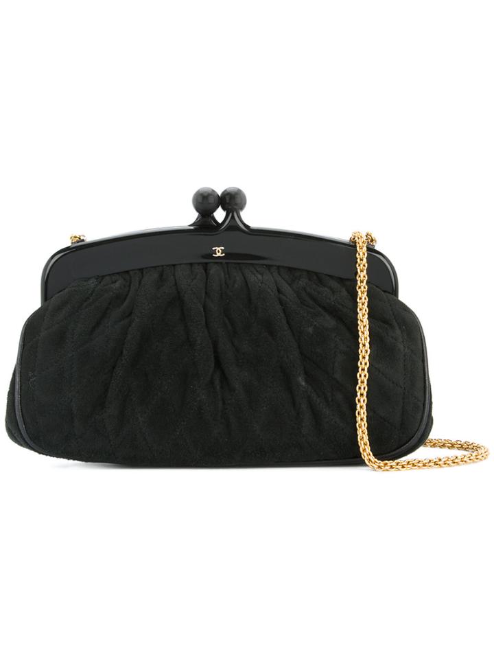 Chanel Vintage Quilted Clasp Shoulder Bag - Black