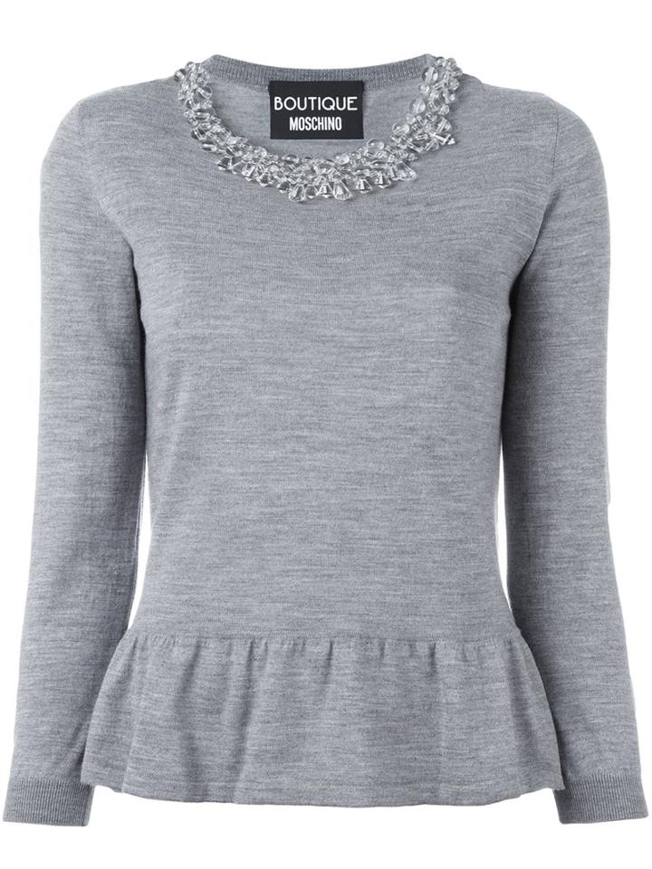 Boutique Moschino Ruffle Hem Sweater, Women's, Size: 44, Grey, Virgin Wool