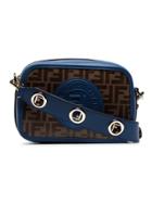 Fendi Navy Blue And Brown Zucca Print Contrast Trim Leather Cross Body