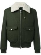 Ami Paris Zipped Jacket With Shearling Collar - Green