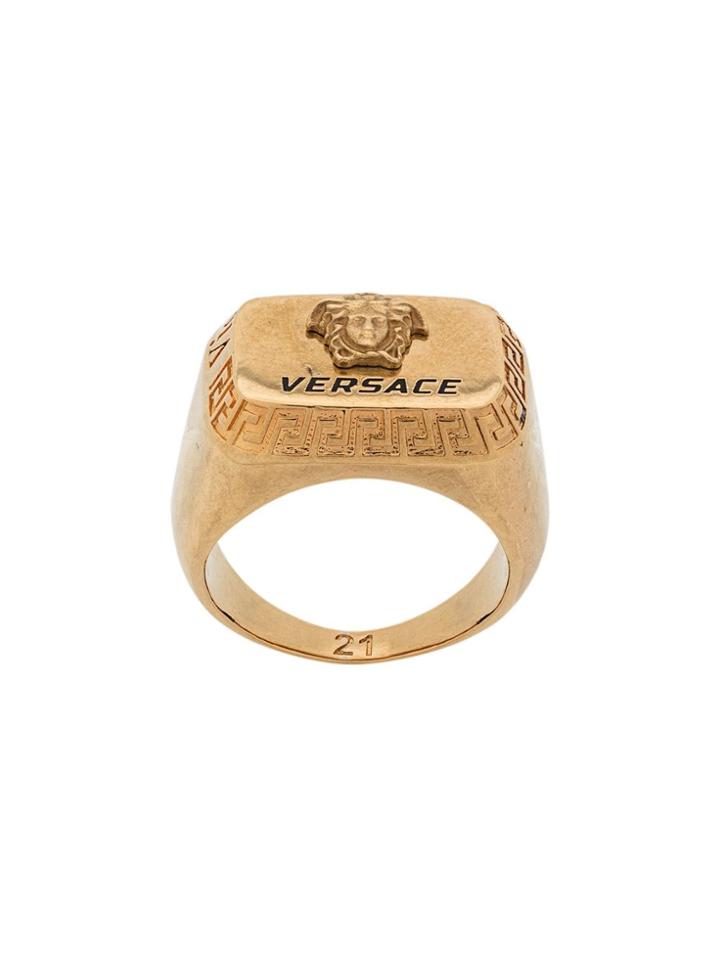 Versace Engraved Logo Rectangle Ring - Gold