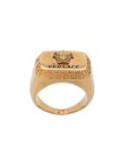 Versace Engraved Logo Rectangle Ring - Gold