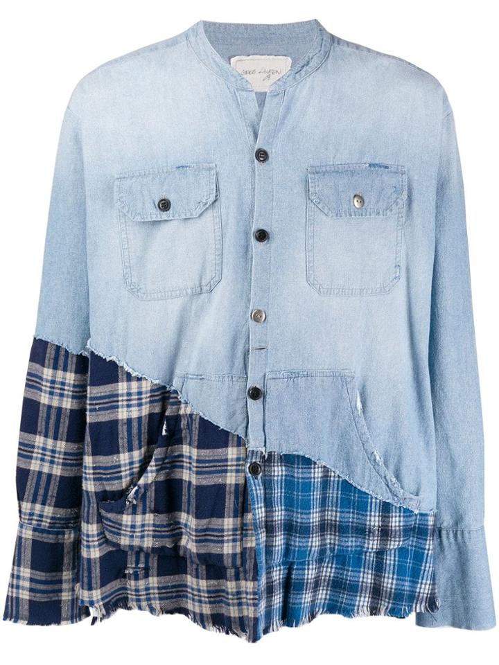 Greg Lauren Patchwork Plaid Shirt - Blue