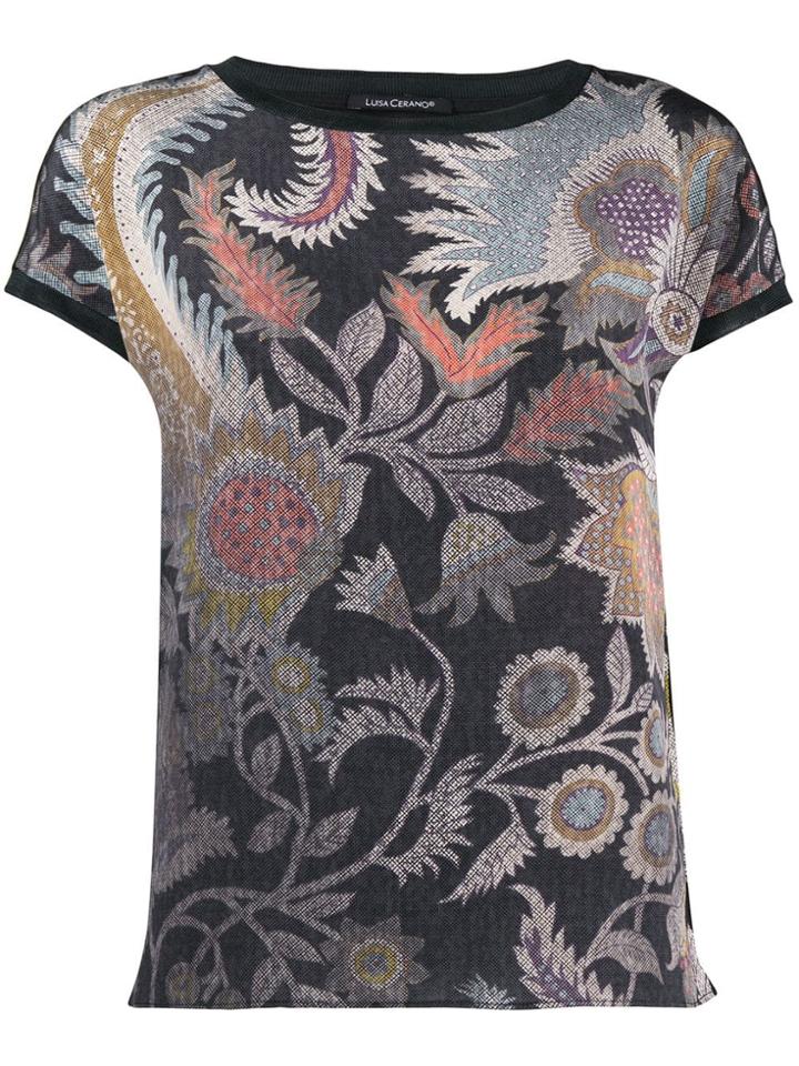 Luisa Cerano Floral Print T-shirt - Grey