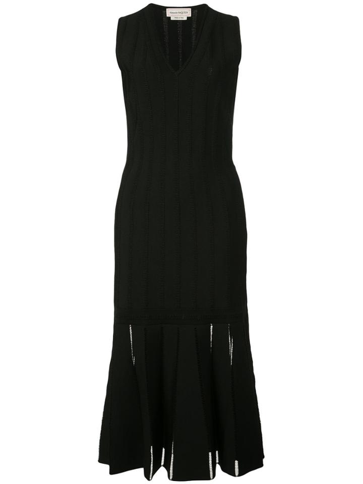 Alexander Mcqueen Embroidered Knitted Midi Dress - Black