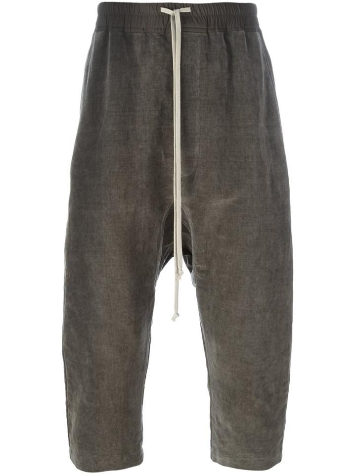 Rick Owens Cropped Drop Crotch Track Pants, Men's, Size: 52, Grey, Cotton/linen/flax
