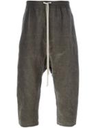 Rick Owens Cropped Drop Crotch Track Pants, Men's, Size: 52, Grey, Cotton/linen/flax