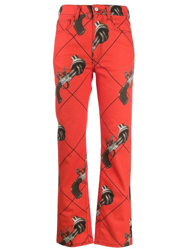 Kirin Guns Print Straight Jeans - Orange
