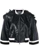 Aviù - Ruffle Trim Cropped Jacket - Women - Leather/polyamide/polyester/metallized Polyester - L, Black, Leather/polyamide/polyester/metallized Polyester