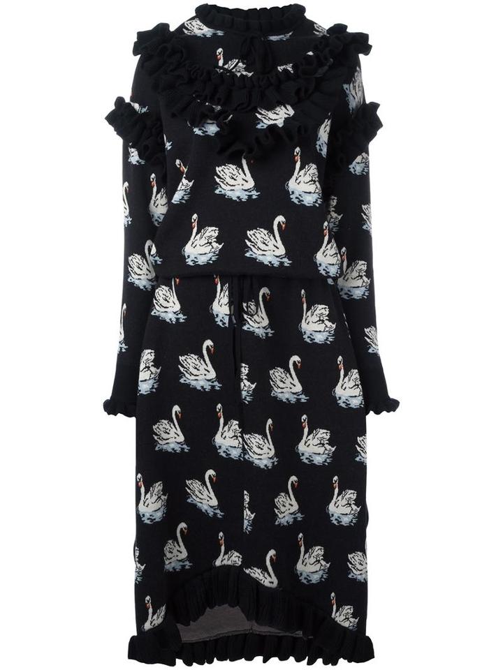Stella Mccartney Ruffled Accent Swan Dress, Women's, Size: 38, Black, Virgin Wool