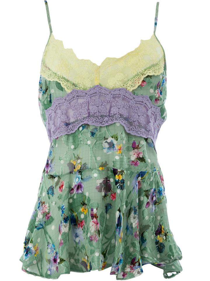 Preen By Thornton Bregazzi Lace Trim Floral Print Vest Top - Green