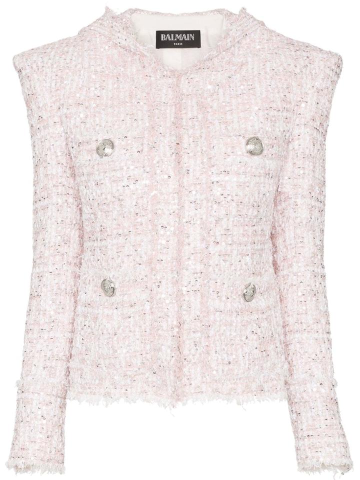Balmain Hooded Tweed Pullover Jacket - Pink