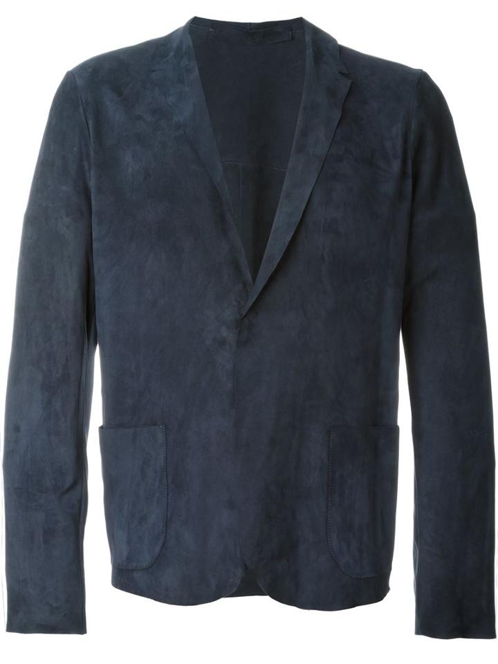 Salvatore Santoro Leather Blazer, Men's, Size: 52, Blue, Leather