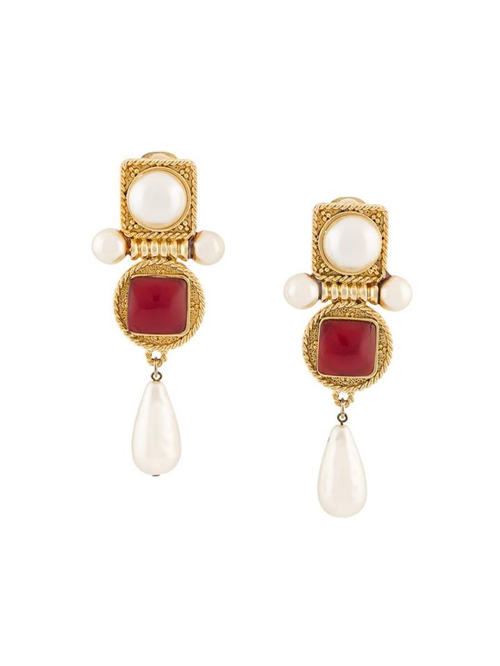 Chanel Vintage Faux Pearl Drop Clip-on Earrings, Women's