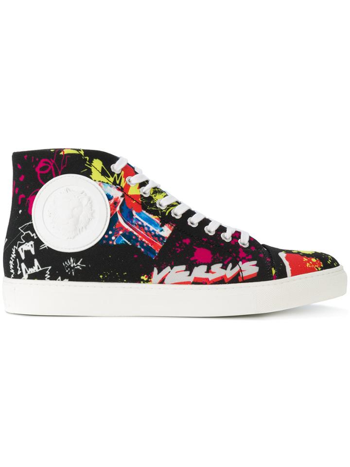 Versus Patterned Hi-top Sneakers - Black