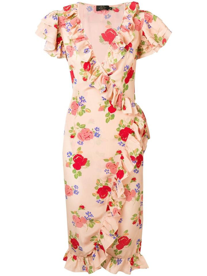 De La Vali Floral Print Ruffle Dress - Pink