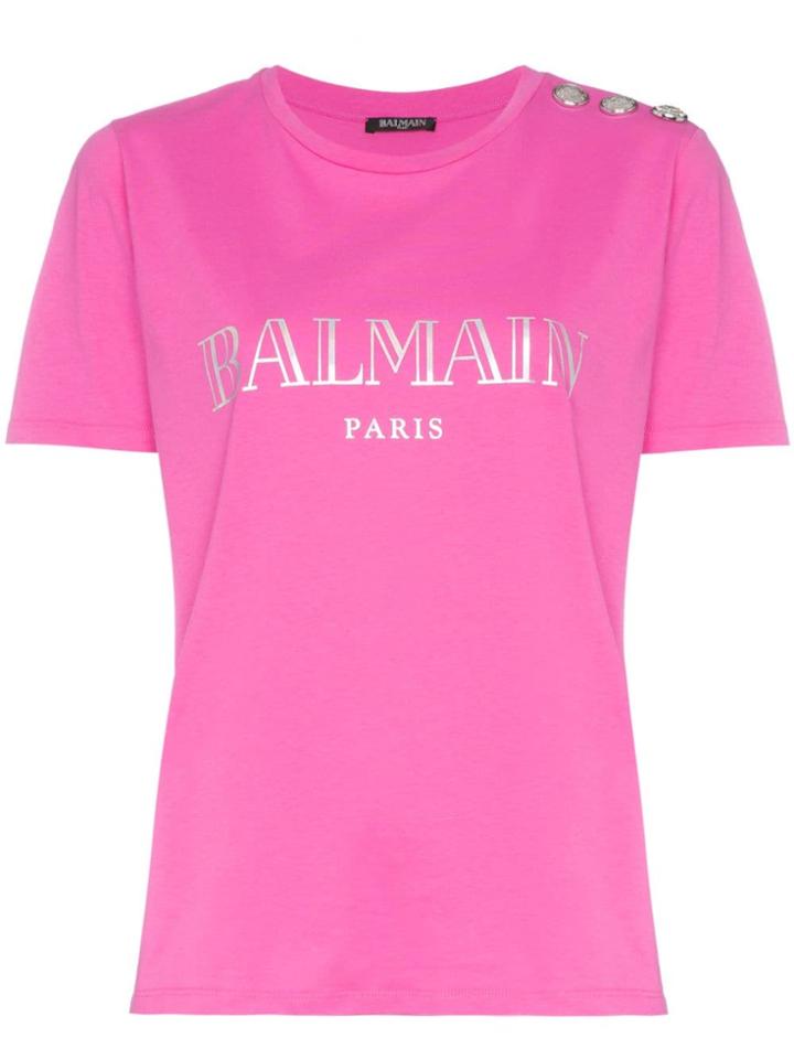 Balmain Balm Cn Ss Top Tee Logo - Pink & Purple