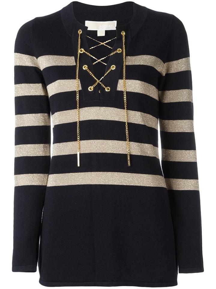 Michael Michael Kors Striped Jumper, Women's, Size: Medium, Black, Cotton/viscose