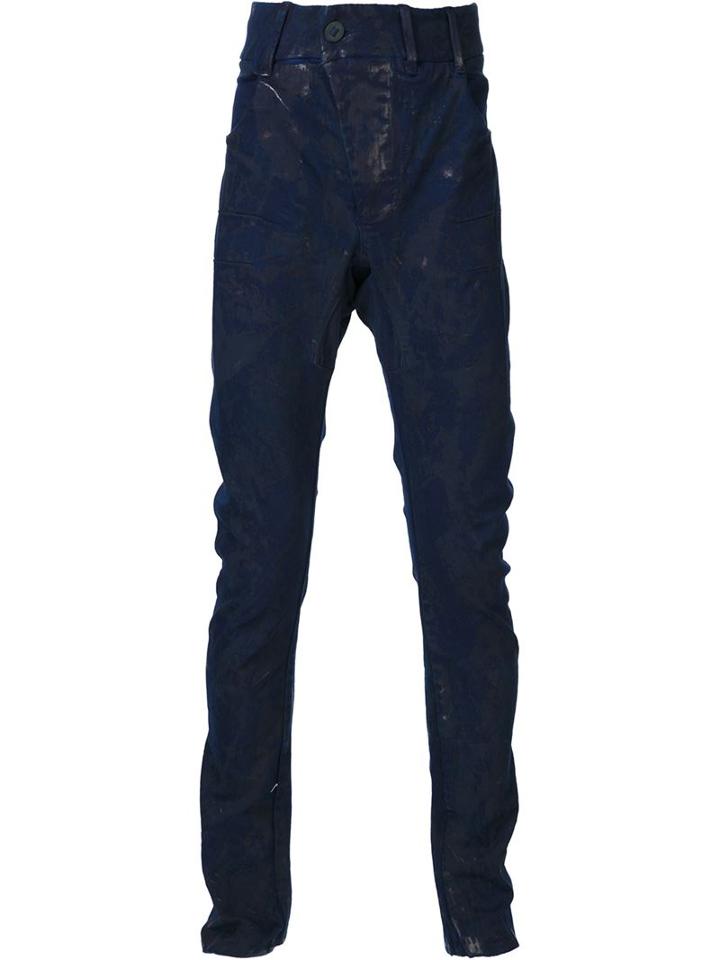 Boris Bidjan Saberi Distressed Slim Fit Trousers, Men's, Size: Xl, Blue, Cotton/polyurethane