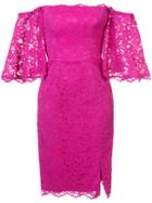 Nicole Miller Floral Embroidery Detail Dress - Pink & Purple