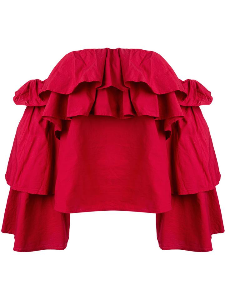 Erika Cavallini - Flavie Off-shoulders Blouse - Women - Cotton - 40, Red, Cotton