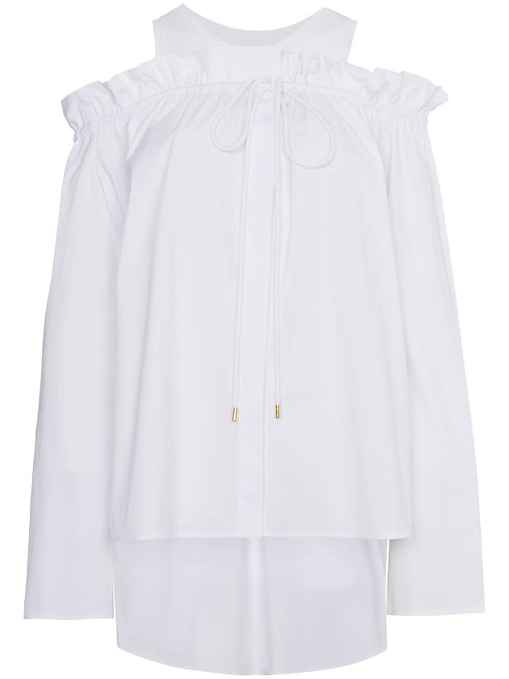 Alberta Ferretti Cold Shoulder Frill Long Sleeve Top - White