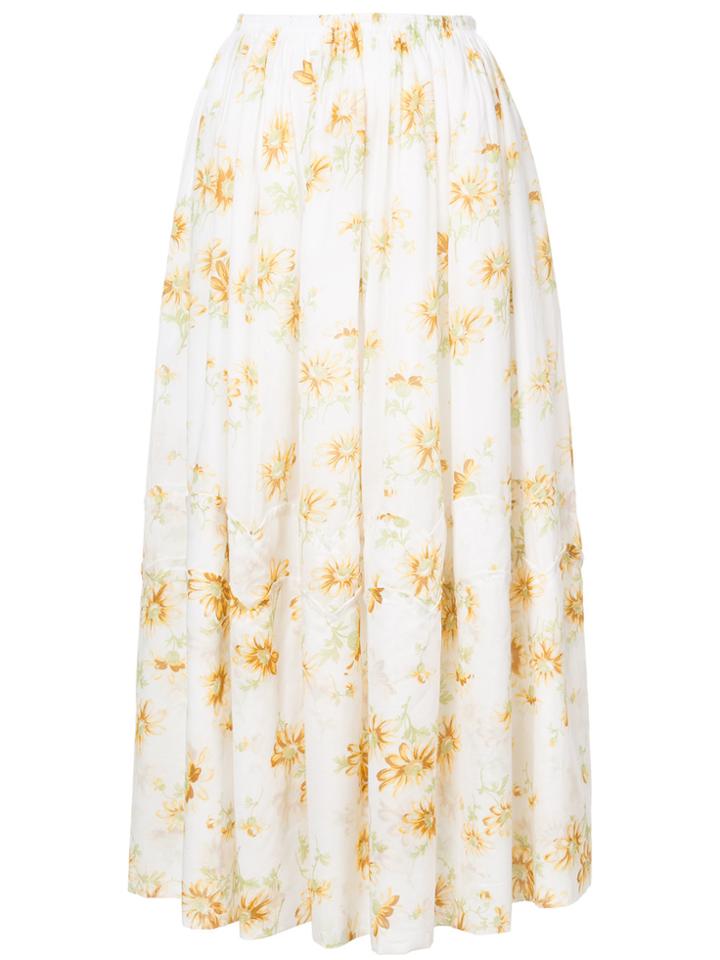 Brock Collection Floral Print Full Skirt - White