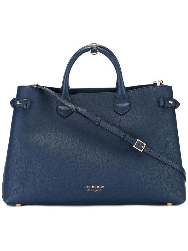Burberry Large Banner Tote, Women's, Blue, Calf Leather