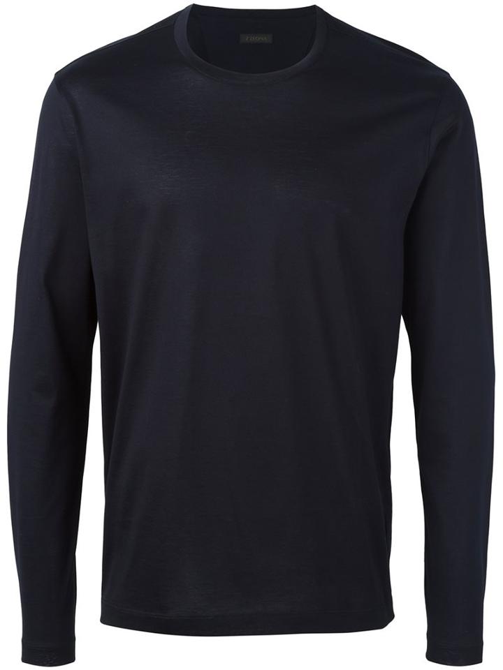 Z Zegna Long Sleeve T-shirt, Men's, Size: Small, Blue, Cotton