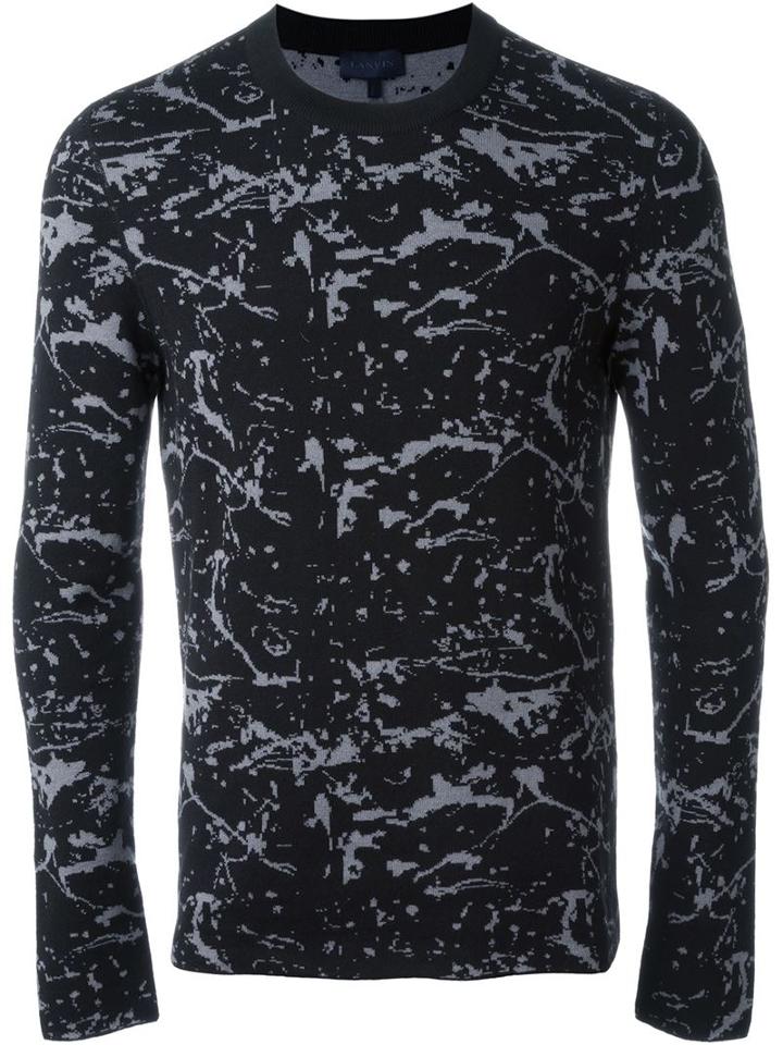 Lanvin Intarsia Knit Jumper, Men's, Size: Large, Black, Cotton/wool