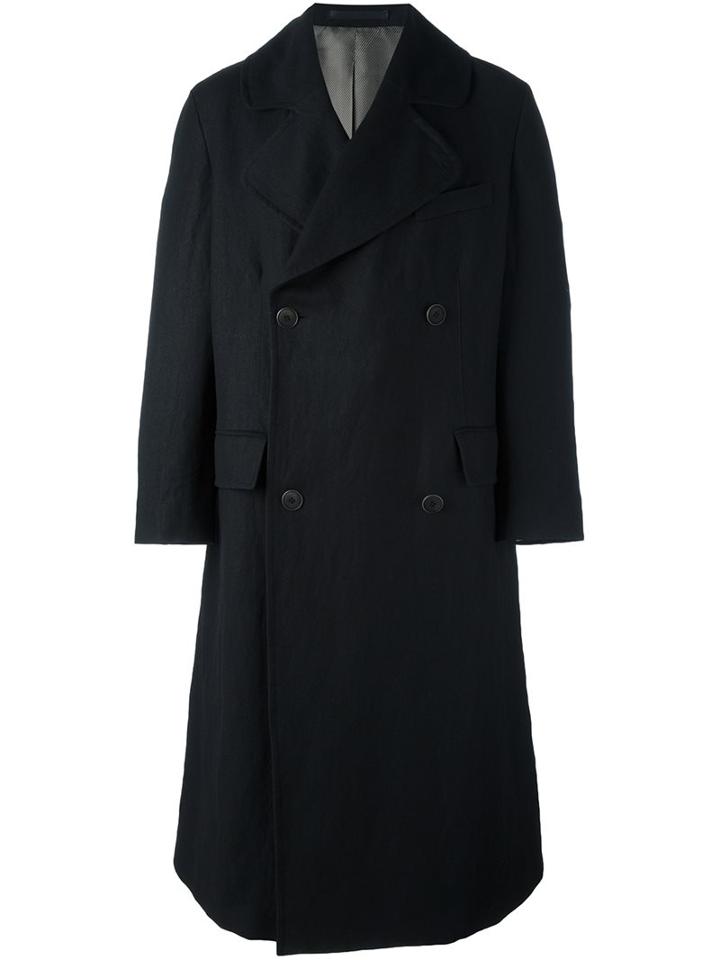 Giorgio Armani Double Breasted Coat, Men's, Size: 46, Black, Linen/flax/acetate/cupro/virgin Wool
