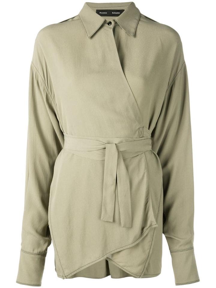 Proenza Schouler Exaggerated Epaulet Long Sleeve Wrapped Top - Green