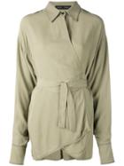 Proenza Schouler Exaggerated Epaulet Long Sleeve Wrapped Top - Green