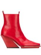 Ann Demeulemeester Block Heel Pointed Boots - Red