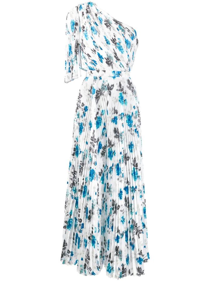 Msgm Printed One-shoulder Pleated Jumpsuit - White