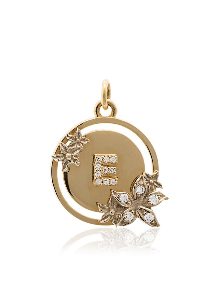 Foundrae 18k Yellow Gold And Diamond Flower Initial Charm - Metallic