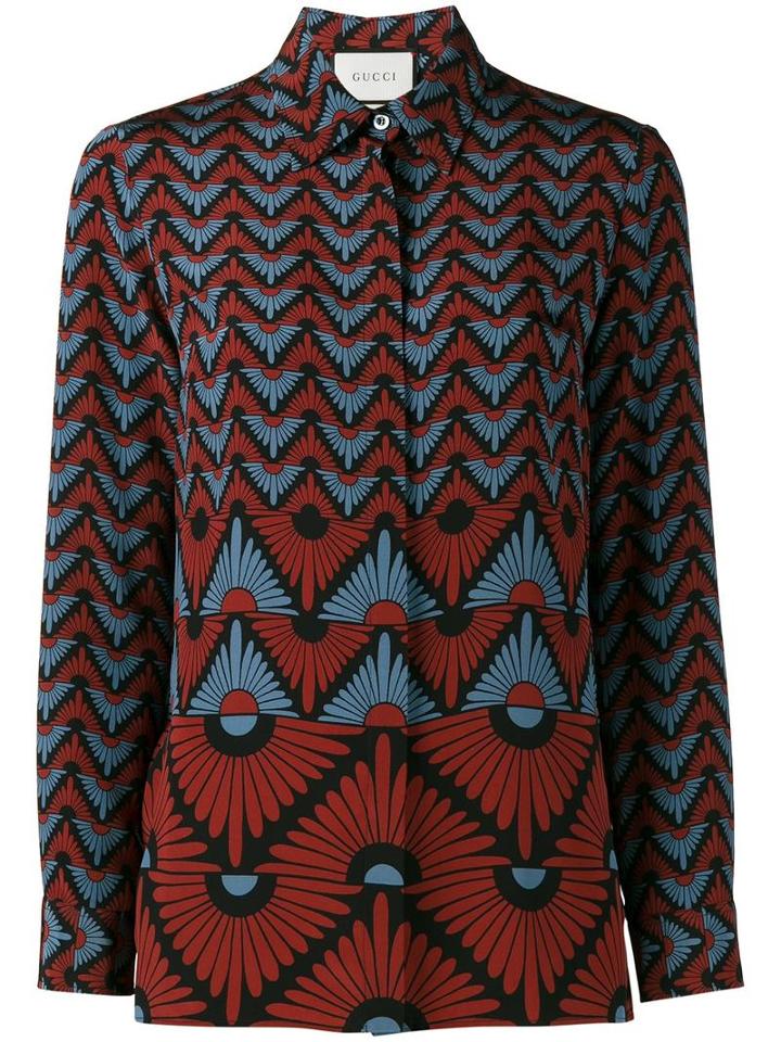 Gucci Floral Print Shirt, Women's, Size: 38, Blue, Silk