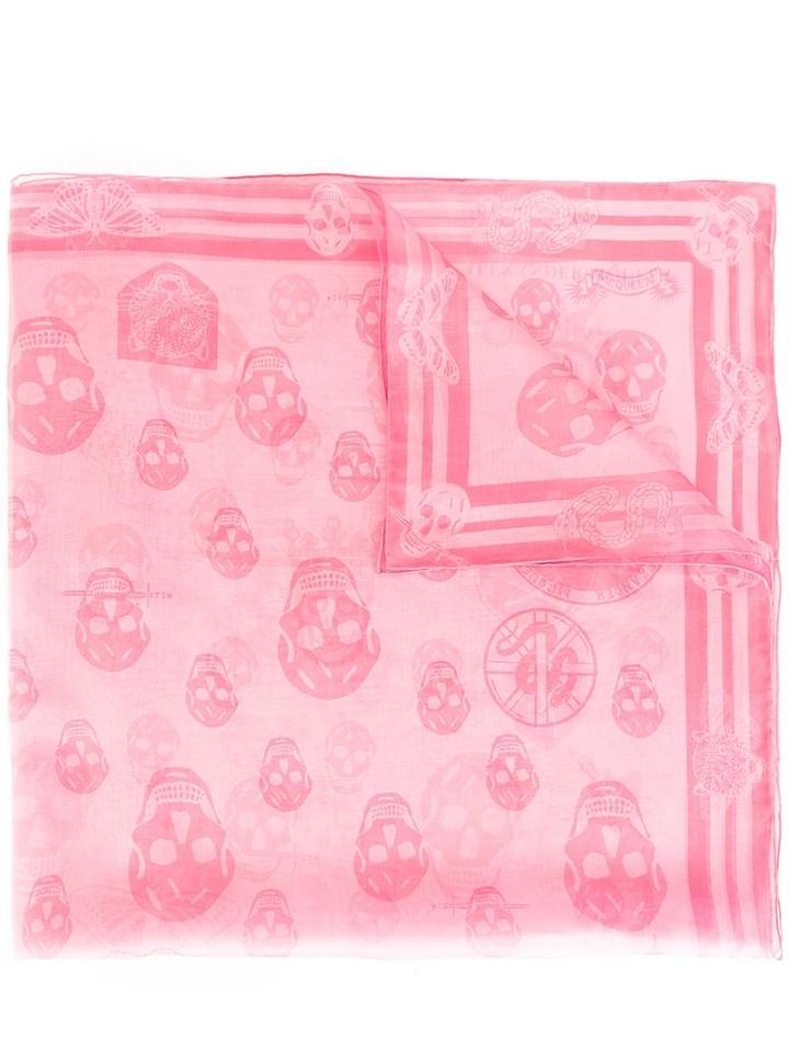 Alexander Mcqueen - Skull Print Scarf - Women - Silk - One Size, Pink/purple, Silk