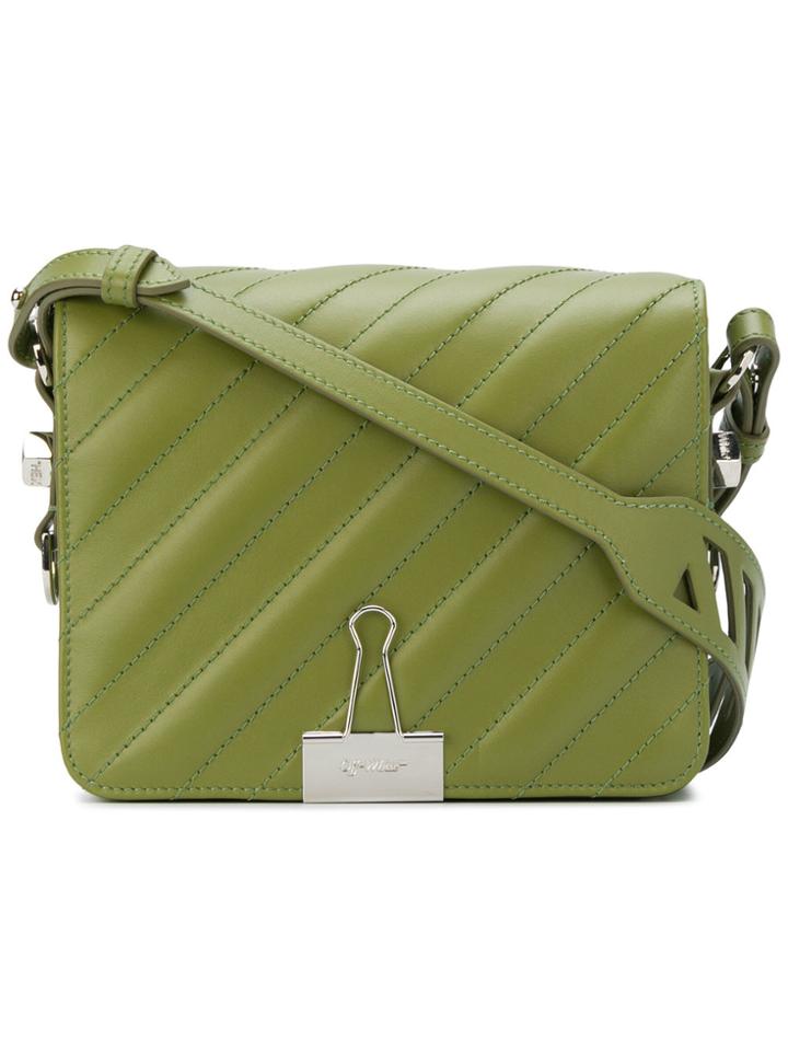 Off-white Padded Binder Clip Shoulder Bag - Green
