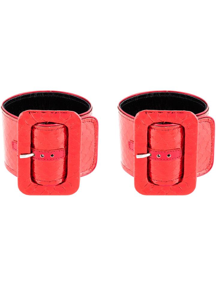 Attico Snakeskin Embossed Buckle Anklets - Red