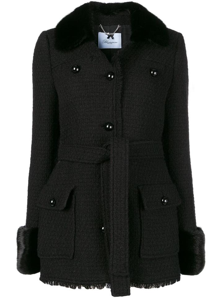 Blumarine Fur Trim Single-breasted Coat - Black