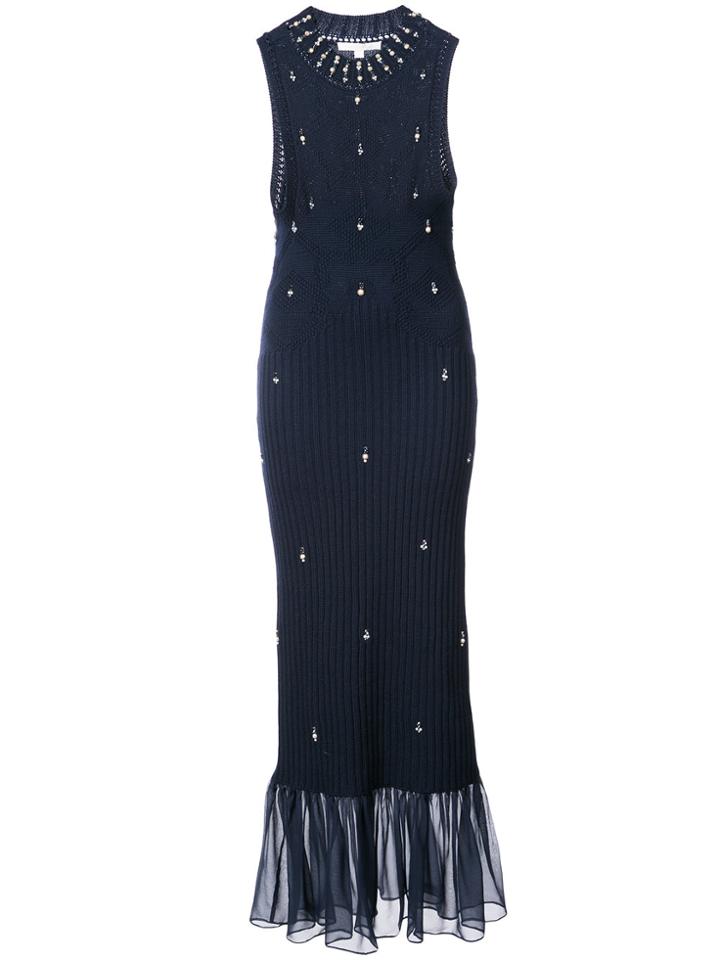 Jonathan Simkhai Knit Pearl Embellished Dress - Blue