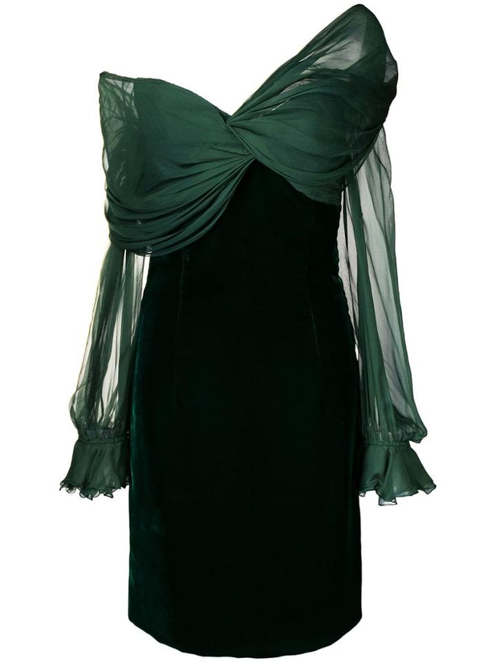 Valentino Vintage 1990's Off-the-shoulder Cocktail Dress - Green