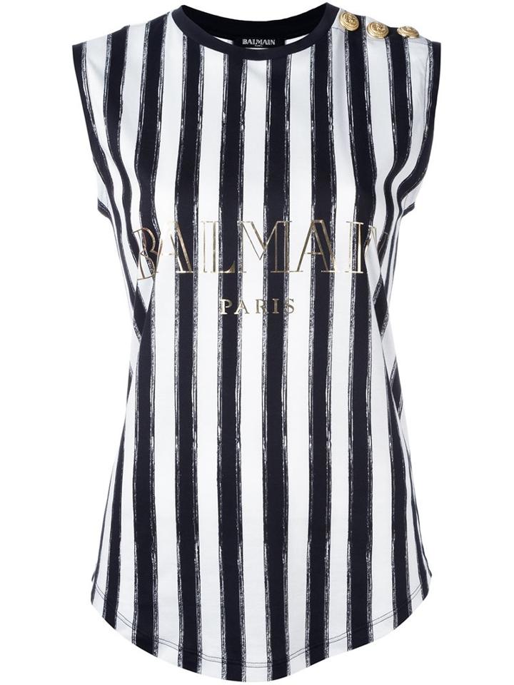 Balmain Logo Tank Top, Women's, Size: 38, Black, Cotton