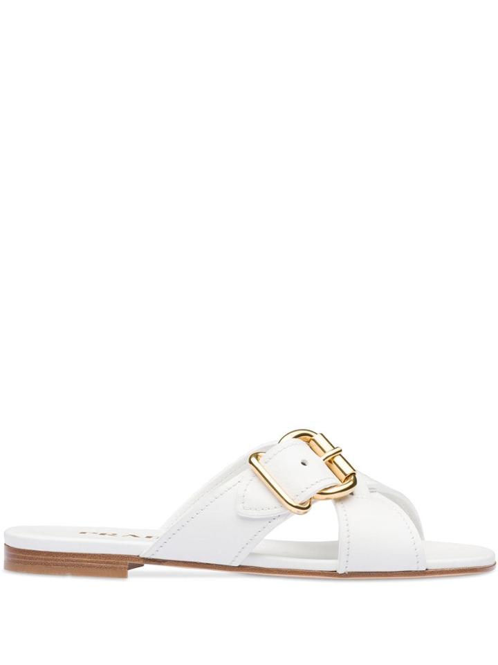 Prada Crossover Buckle Sandals - White