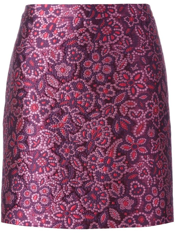 Lanvin Embroidered Floral Effect Skirt, Women's, Size: 42, Pink/purple, Silk/cotton/acrylic/wool