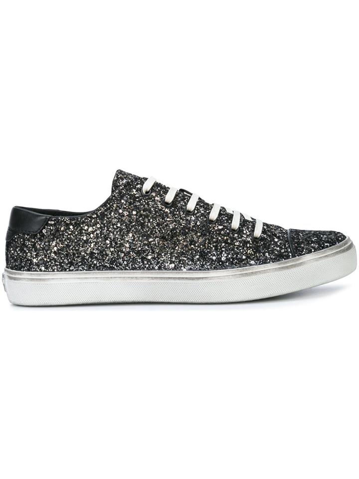 Saint Laurent Glitter Low Top Sneakers - Black