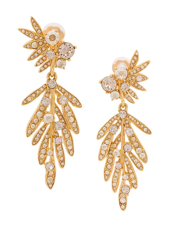 Oscar De La Renta Tropical Palm Crystal Clip-on Earrings - Yellow &